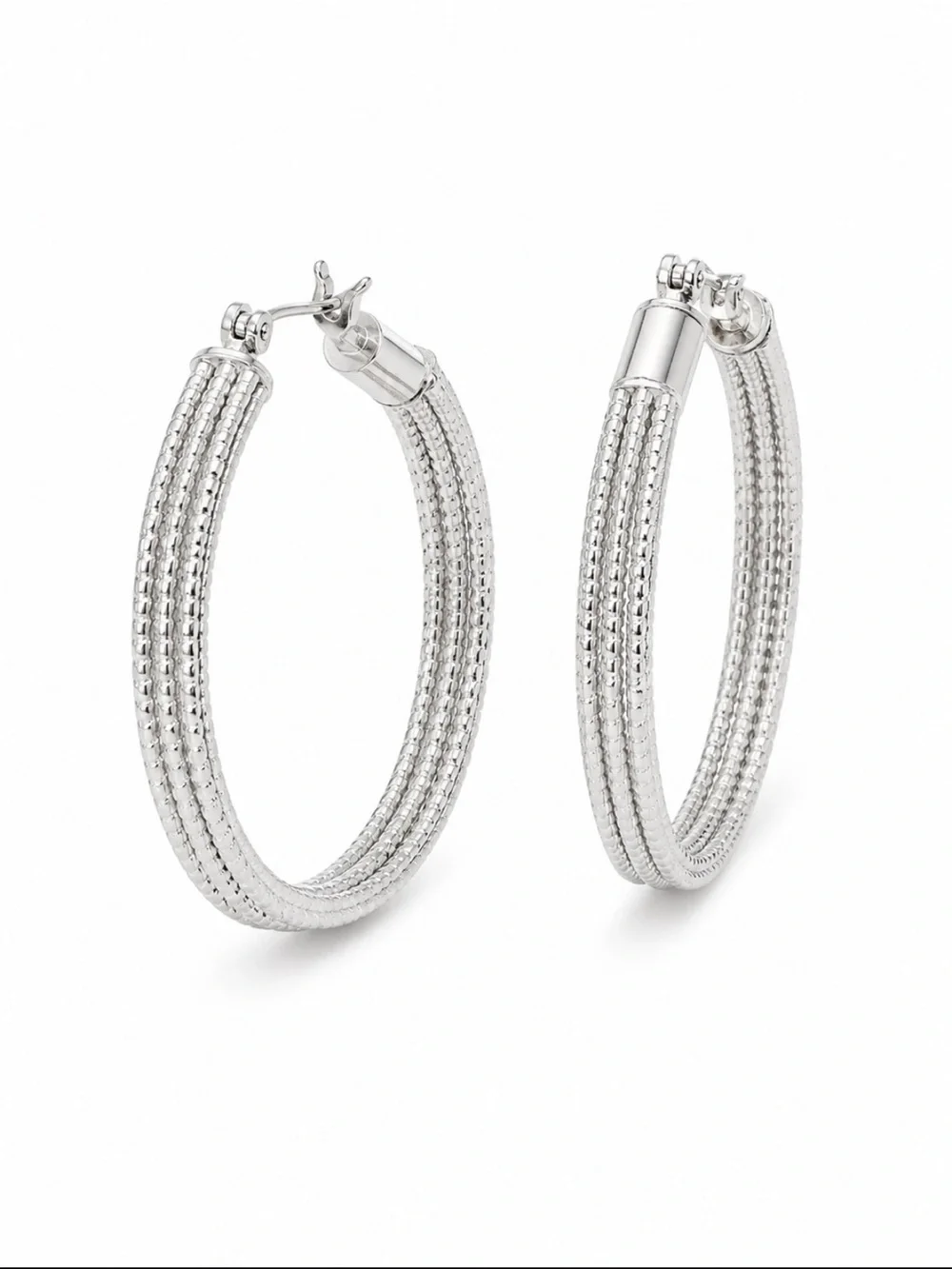 Napier Silver Tone Textured Multi Strand Hoop Earrings Large Statement NEW